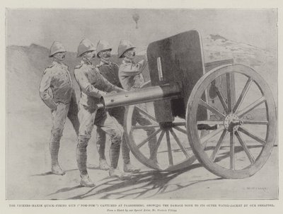 Le canon à tir rapide Vickers-Maxim (Pom-Pom) capturé à Paardeberg, montrant les dommages causés à son enveloppe d